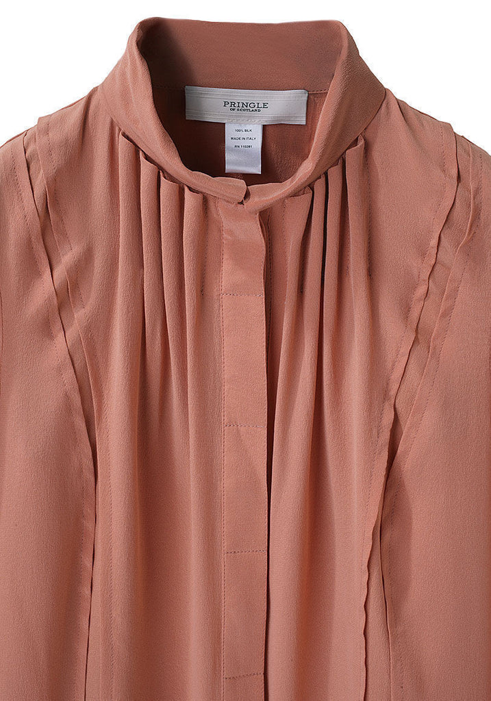 Pleat Neck Silk Blouse