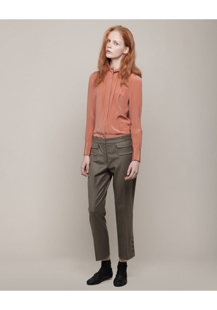 Pleat Neck Silk Blouse