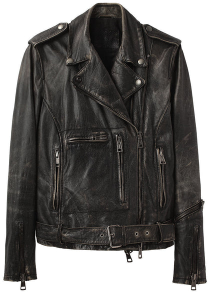 UGFashions Men's Silver Shiny Brando Motorcycle Belted Biker