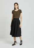 Wrap Over Pleated Jersey Skirt