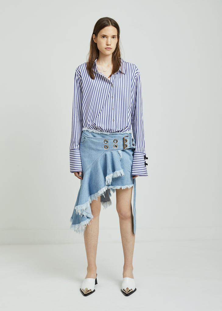 Wrap Buckle Frill Denim Skirt