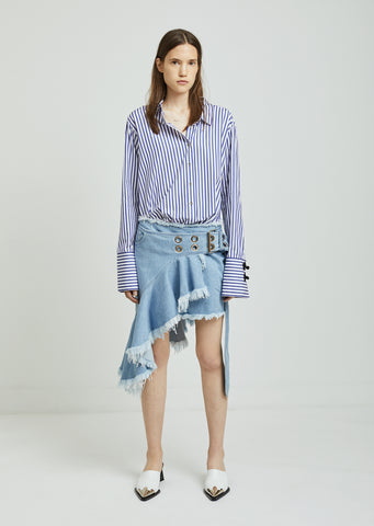 Wrap Buckle Frill Denim Skirt