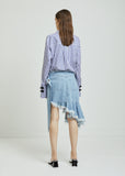 Wrap Buckle Frill Denim Skirt