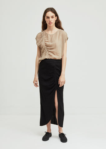 Gathered Gauze Slit Skirt