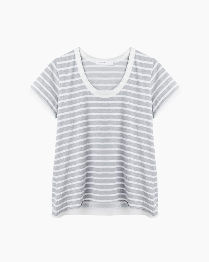 Tulle Trimmed Striped Tee