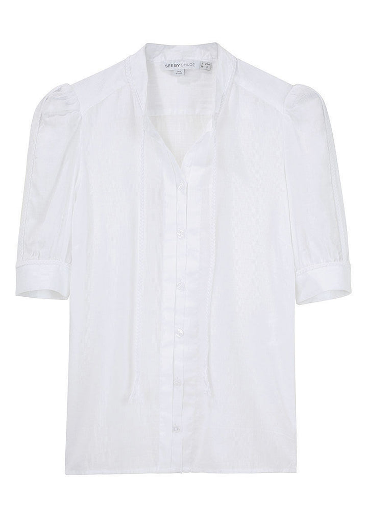 Braided Neck Tie Blouse