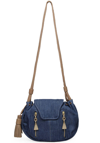 Cherry Denim Crossbody Bag