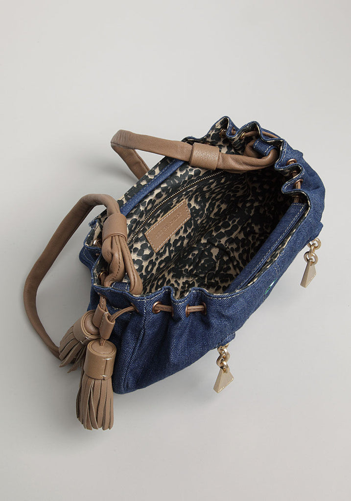 Cherry Denim Crossbody Bag