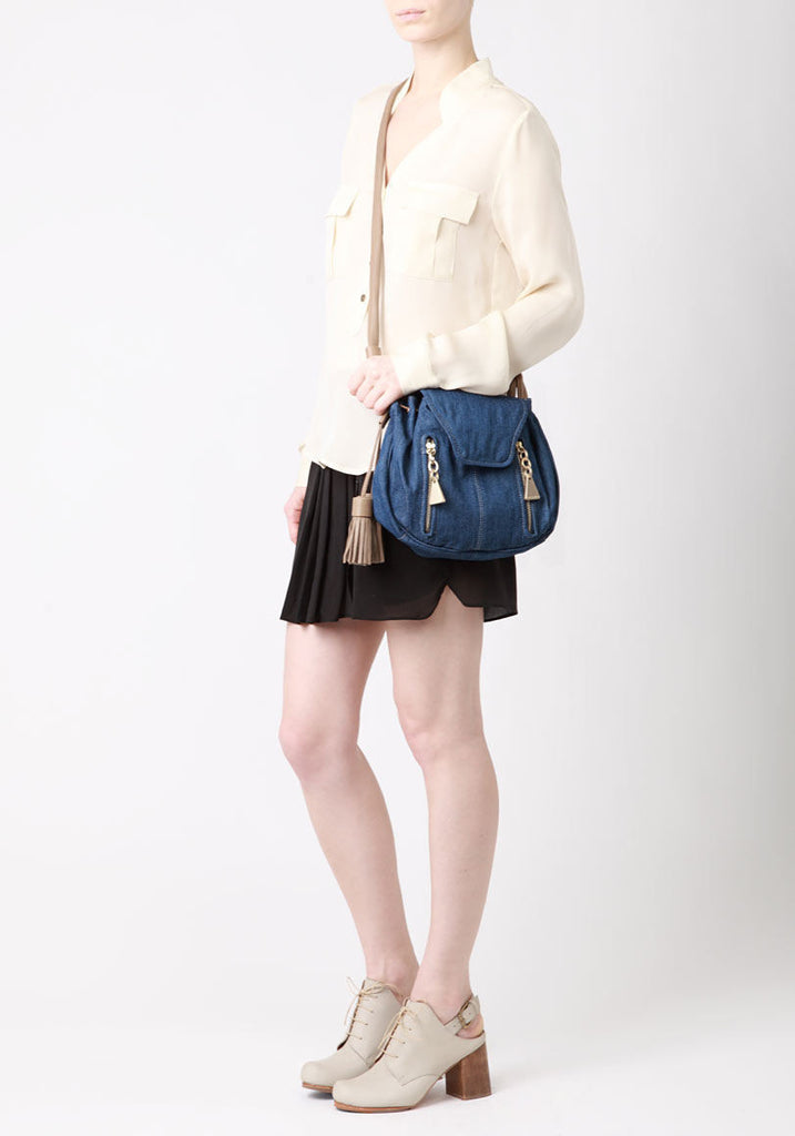 Cherry Denim Crossbody Bag