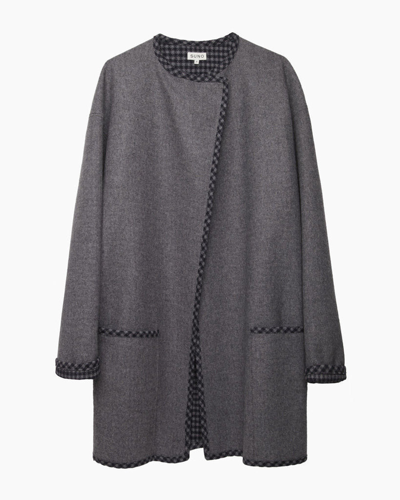 Collarless Wool Coat
