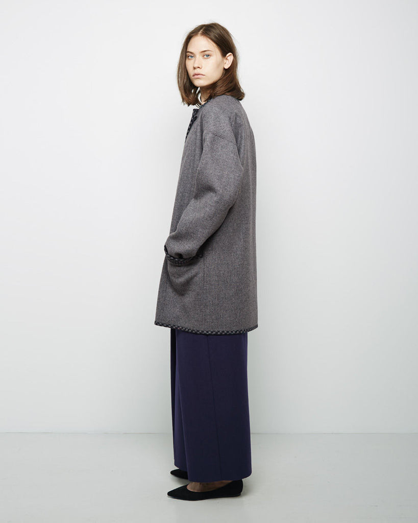 Collarless Wool Coat