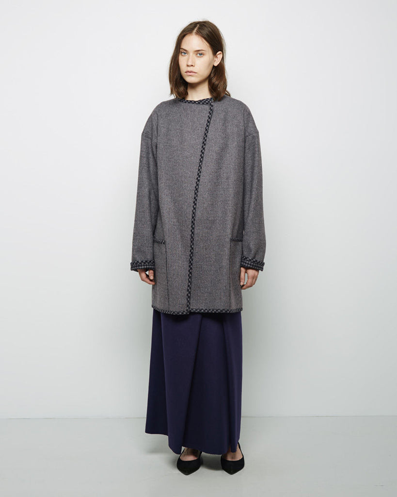 Collarless Wool Coat