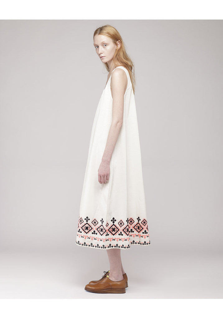 Embroidered Shirred Tank Dress