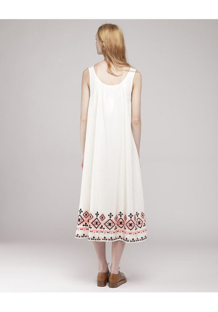 Embroidered Shirred Tank Dress