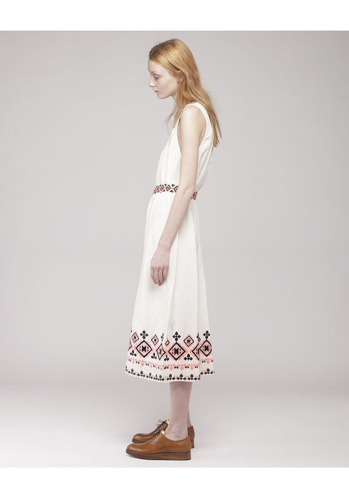 Embroidered Shirred Tank Dress