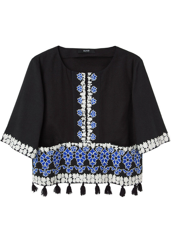 Embroidered Tassel Top