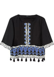 Embroidered Tassel Top