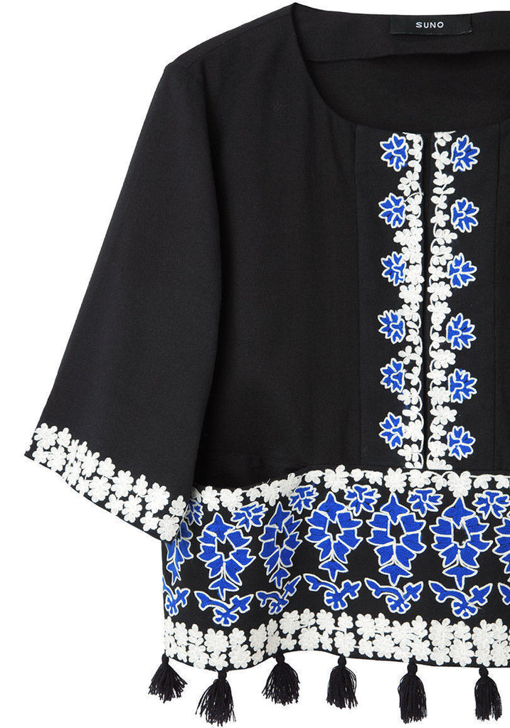Embroidered Tassel Top