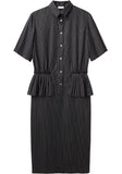 Pleated Peplum Shirtdress