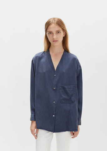 Silk Charmeuse Collarless Shirt
