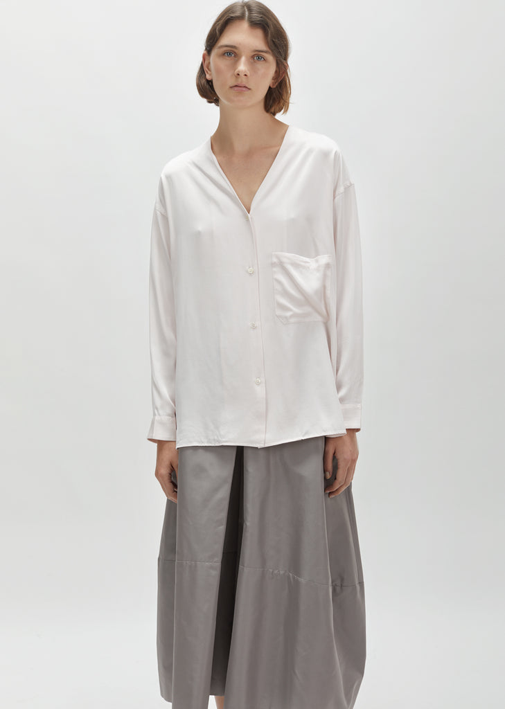 Silk Charmeuse Collarless Shirt