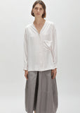 Silk Charmeuse Collarless Shirt