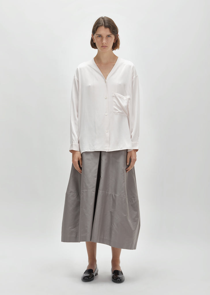 Silk Charmeuse Collarless Shirt