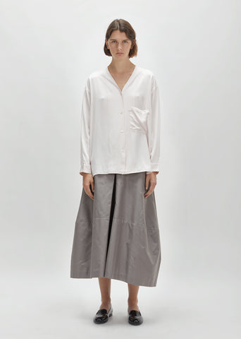 Silk Charmeuse Collarless Shirt