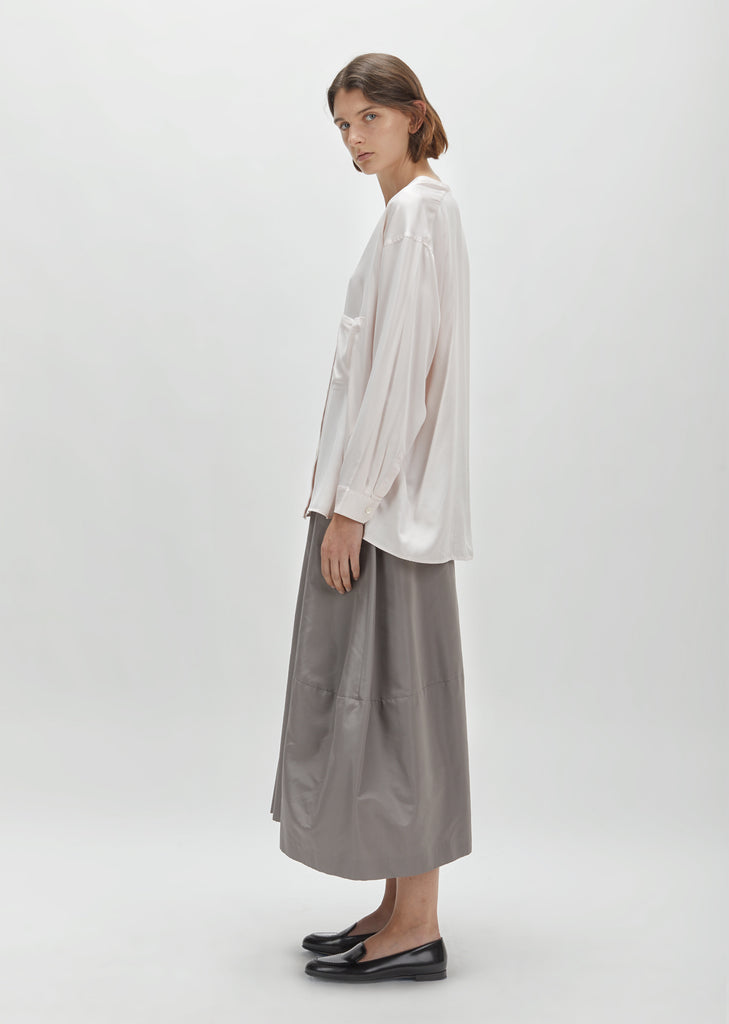 Silk Charmeuse Collarless Shirt