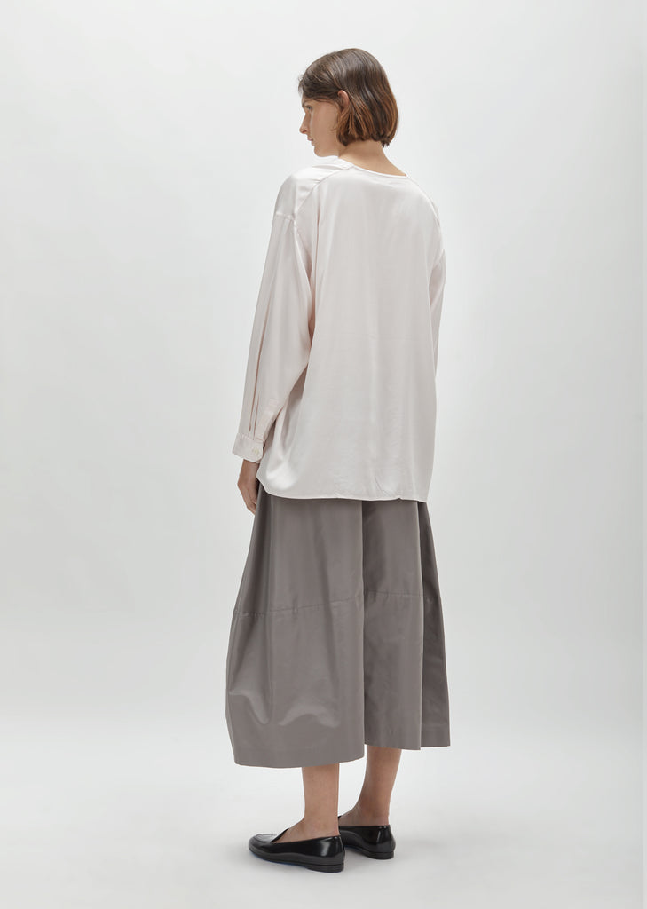 Silk Charmeuse Collarless Shirt