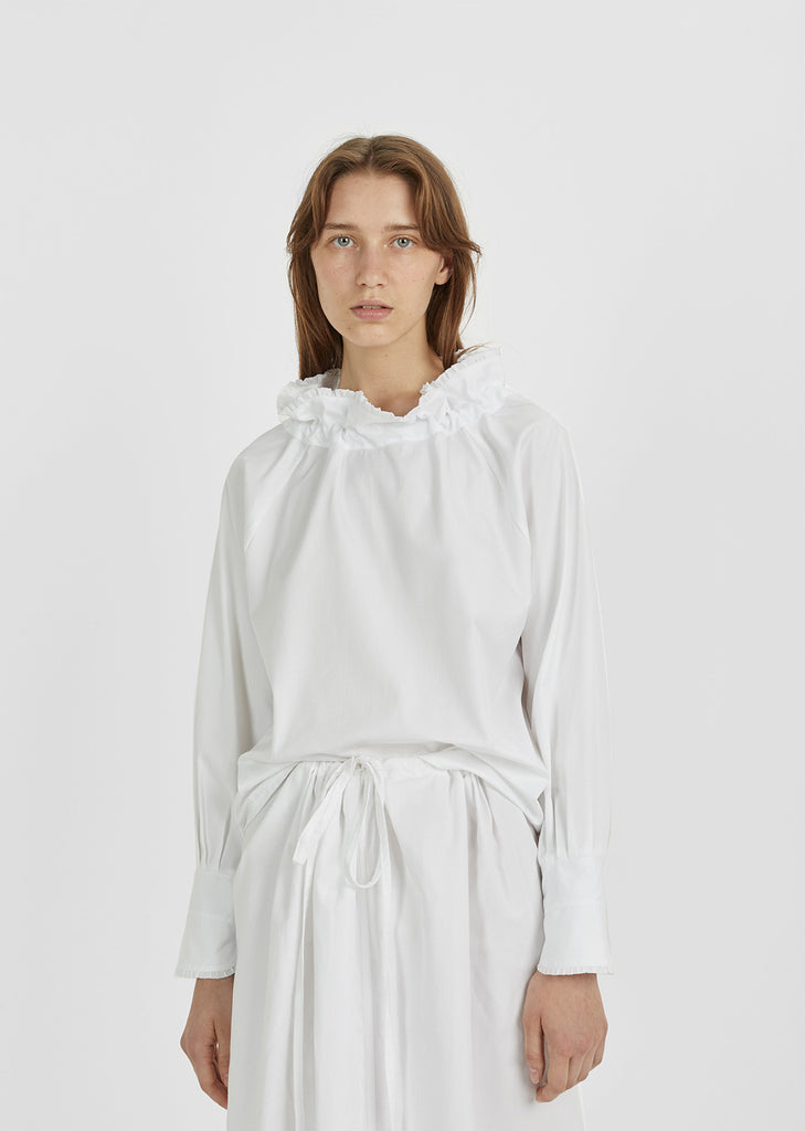 Poplin Ruffle Neck Blouse