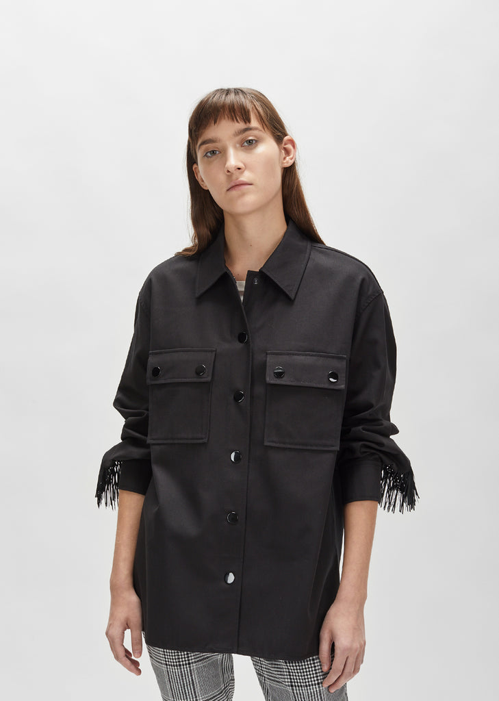 Leather Fringe Boxy Military Shirt