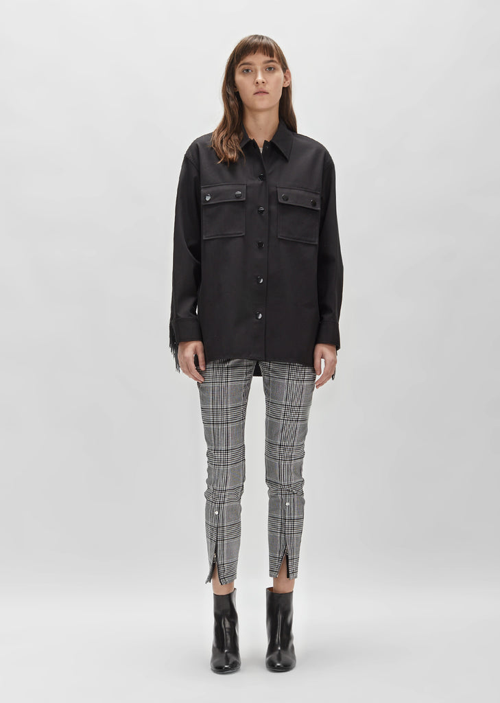 Leather Fringe Boxy Military Shirt