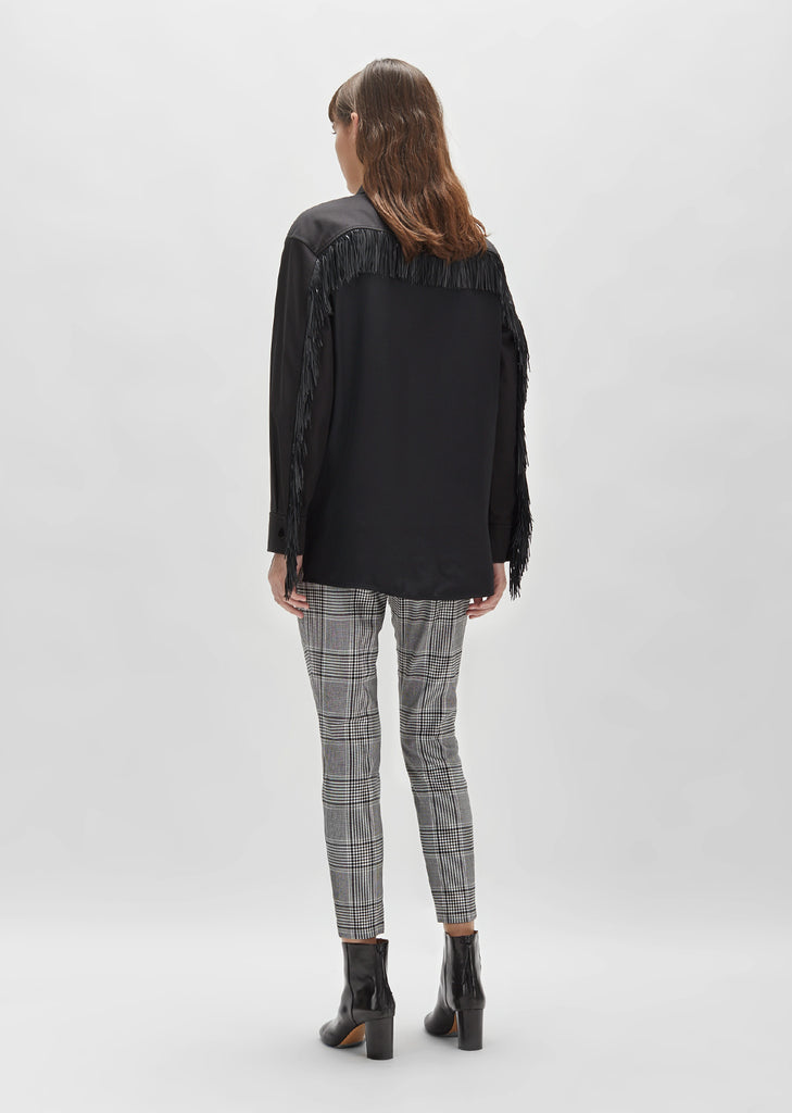Leather Fringe Boxy Military Shirt