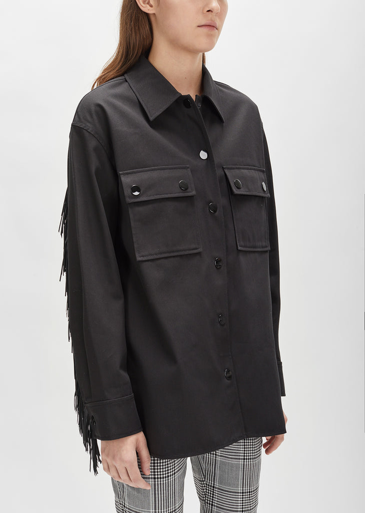 Leather Fringe Boxy Military Shirt