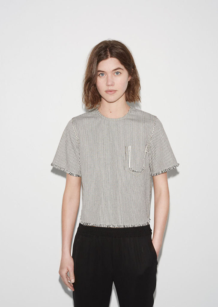 Frayed Striped Cotton Top