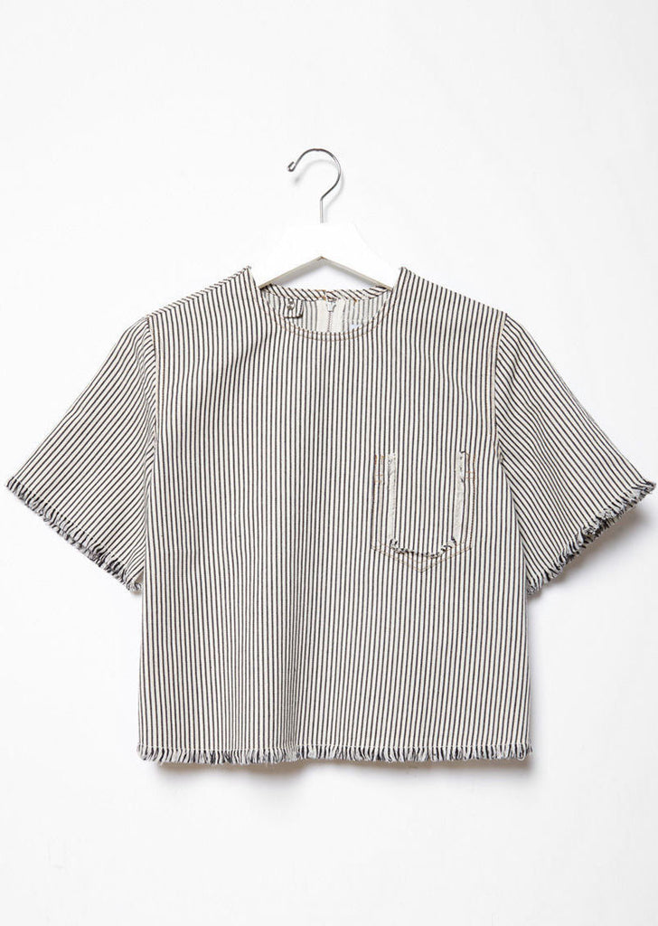 Frayed Striped Cotton Top