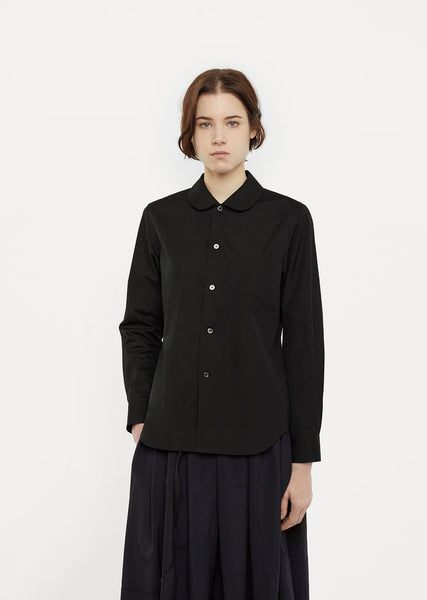 Rounded-Collar Black Cotton Shirt by Comme des Garçons Comme des