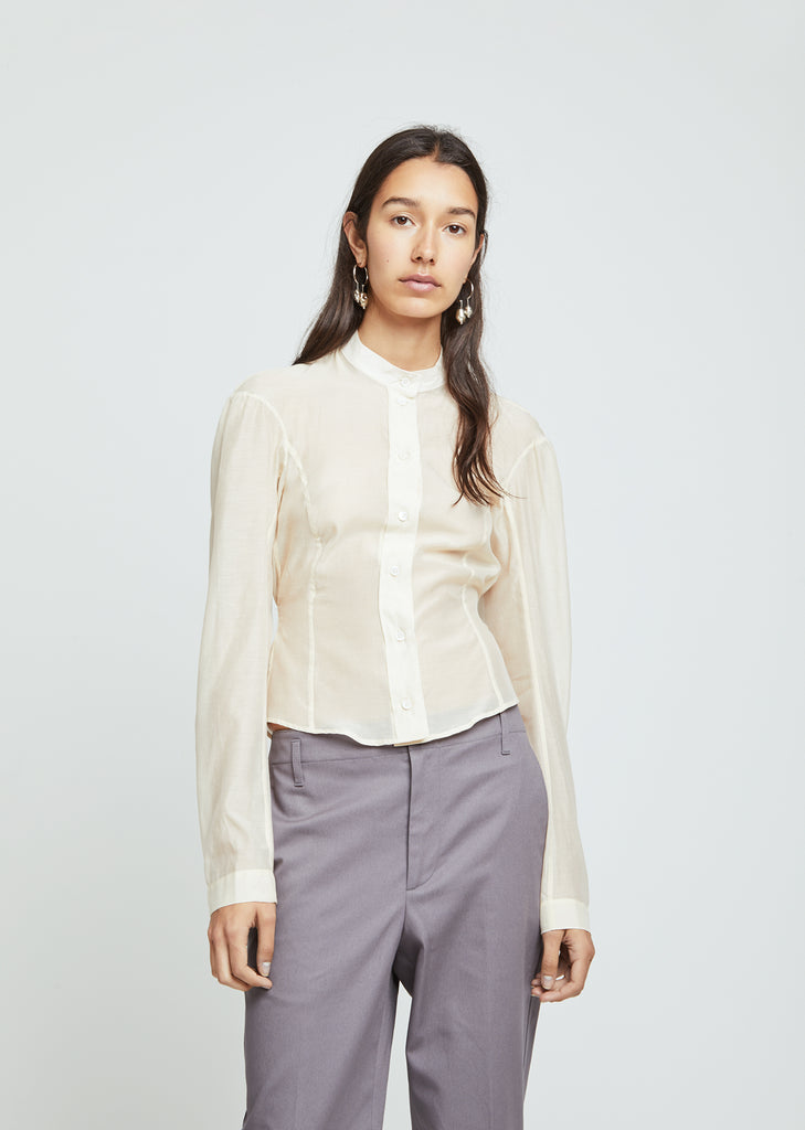 Fitted Officer Collar Muslin Shirt