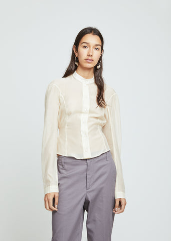 Fitted Officer Collar Muslin Shirt