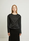 Cotton Satin Plastron Long Sleeve Top