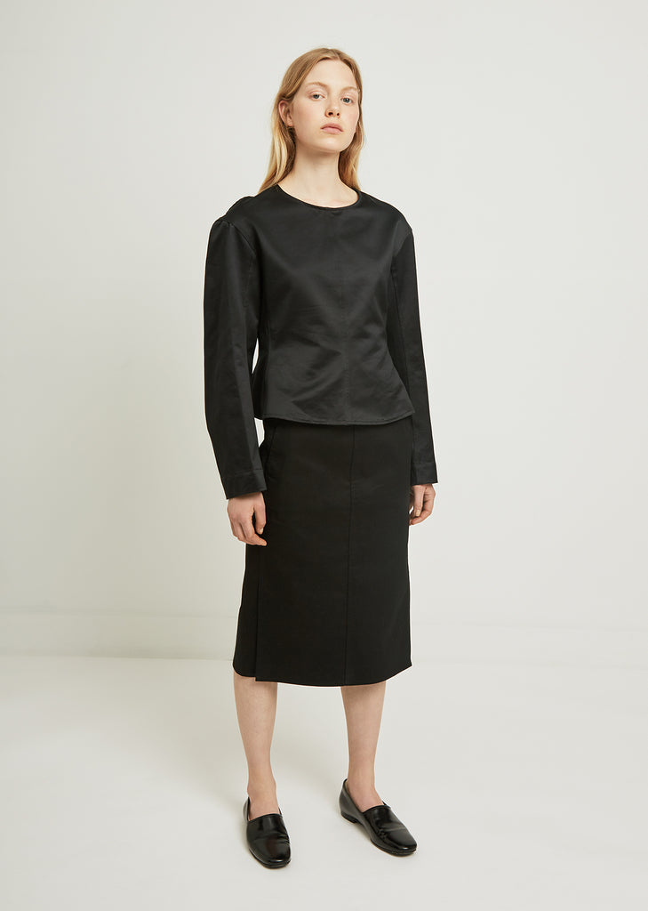 Cotton Satin Plastron Long Sleeve Top