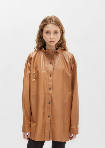 Leather Stand Collar Shirt