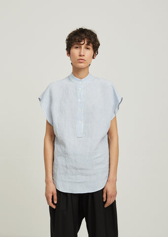 Striped Linen Mandarin Collar Blouse