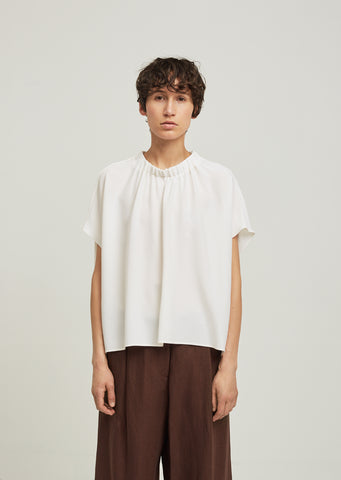 Silk Crepe Elastic Collar Top