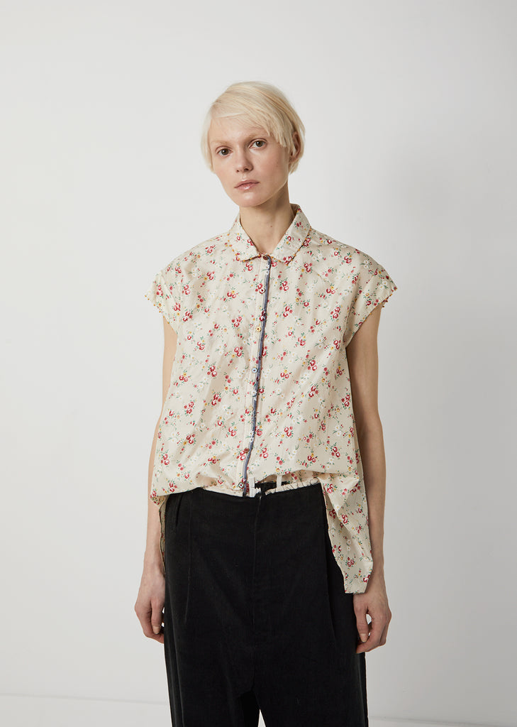 Silk Floral Print Cap Sleeve Blouse