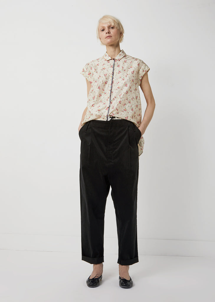 Silk Floral Print Cap Sleeve Blouse