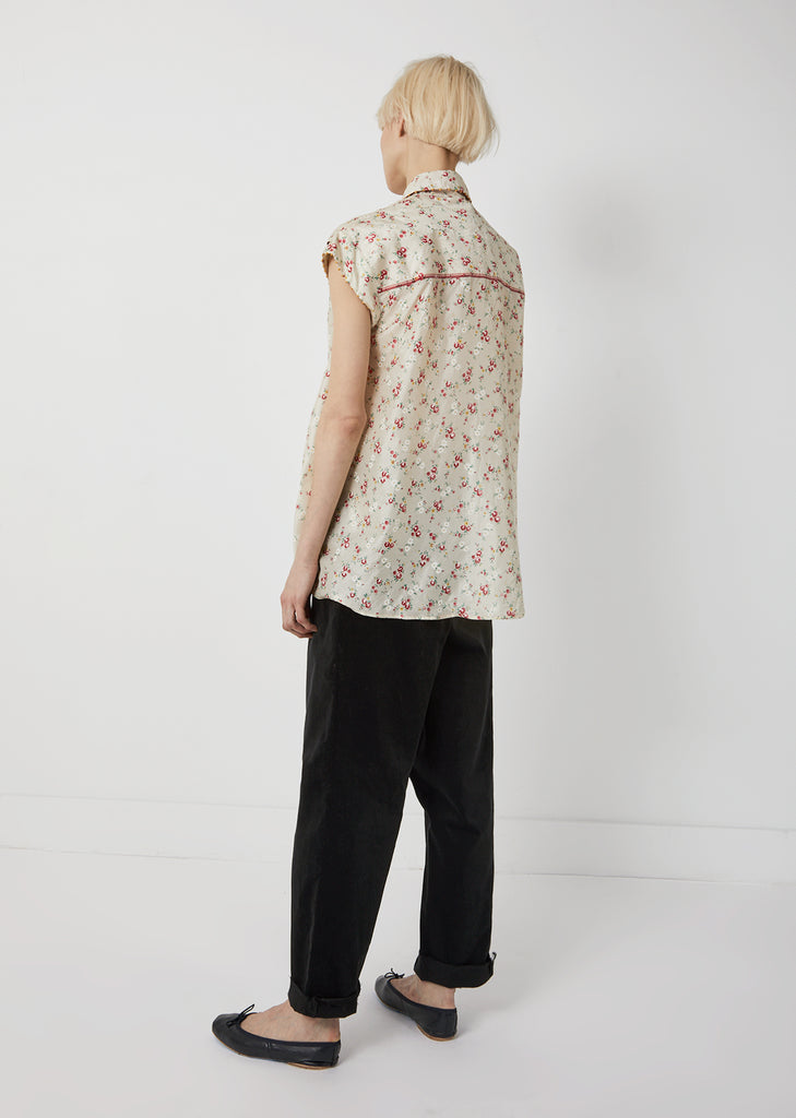 Silk Floral Print Cap Sleeve Blouse