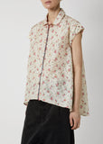 Silk Floral Print Cap Sleeve Blouse