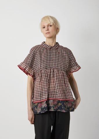 Linen Gingham Floral Print Top